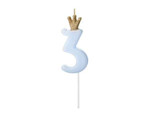 Picture of CANDLE CROWN LIGHT BLUE NUMBER 3